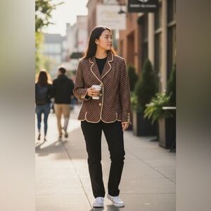 2 FRIENDS Brown Polka Dot Blazer Size 16 100%Linen